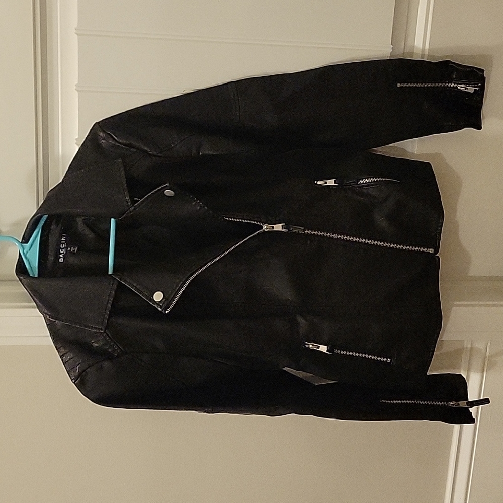 Black Faux Leather Motorcycle Jacket - Medium - Baccini